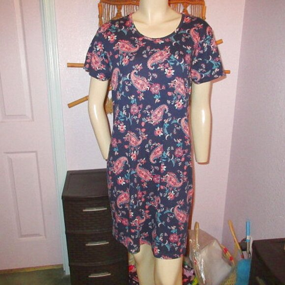 Lands End Women's Nightgown Size L Supima Cotton Short Sleeves Lounge Dress NEW - Picture 1 of 9